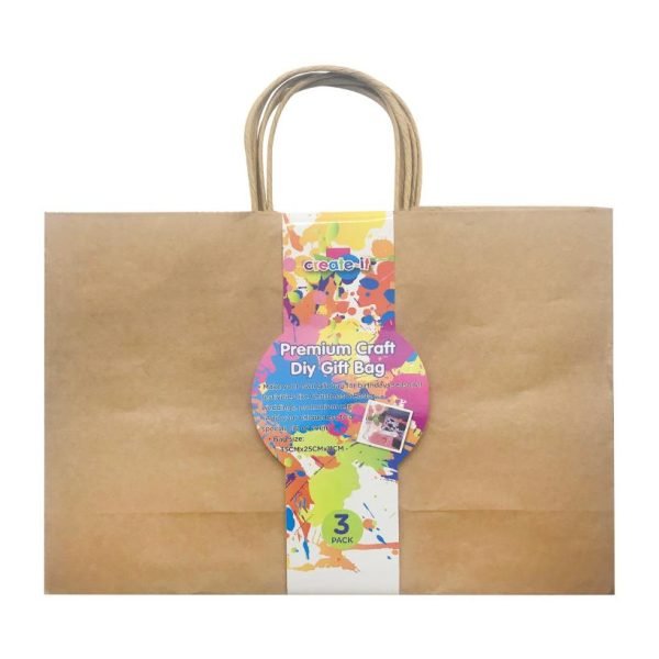 3PK DIY Brown Gift Bags - 35cm x 25cm x 5cm