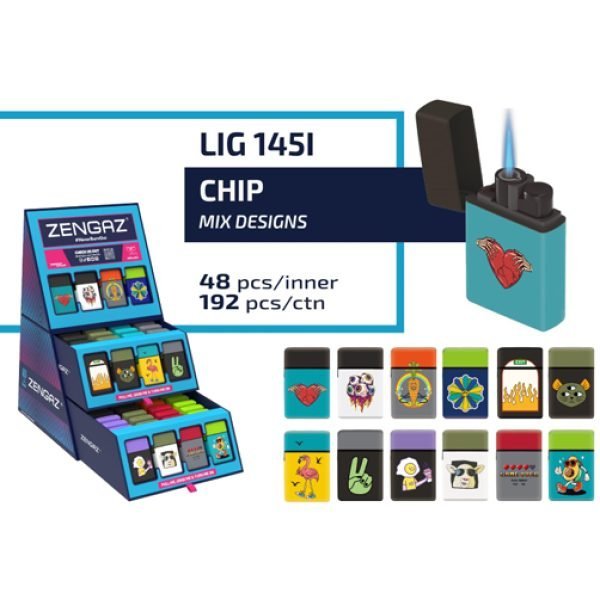 Zengaz Cube Display Chip Jet Lighters I - Assorted Designs