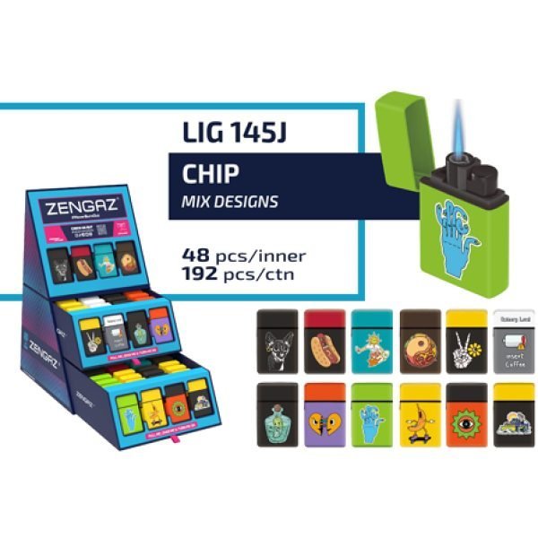 Zengaz Cube Display Chip Jet Lighters J - Assorted Designs