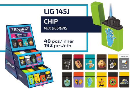 Zengaz Cube Display Chip Jet Lighters J - Assorted Designs
