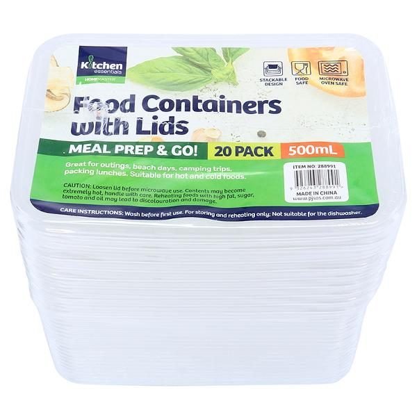 Container Takeaway Food Container with Lid 500mL 20pk