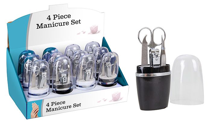 Manicure Set With Travel Box 13cm (Set of 4) Assorted Colours