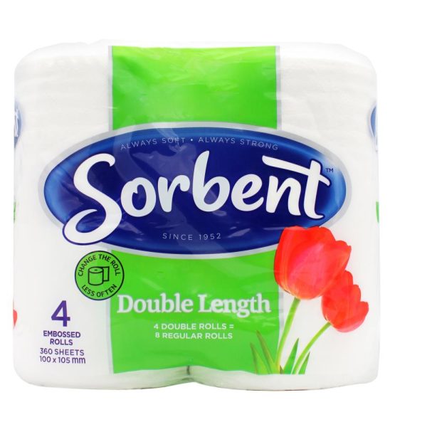 Sorbent Double Length Toilet Paper 4 Pack 360 Sheets