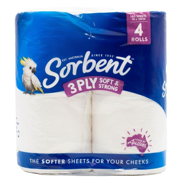 Sorbent Soft & Strong Toilet Paper 3 Ply 4 Pack 180 Sheets
