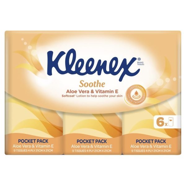 Kleenex Aloe Vera Extra Care Handy Pack Pocket Facial Tissues 6 Packets