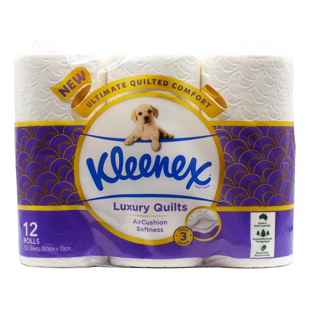 Kleenex Luxury Quilts Toilet Paper 3 Ply 12 Pack 150 Sheets