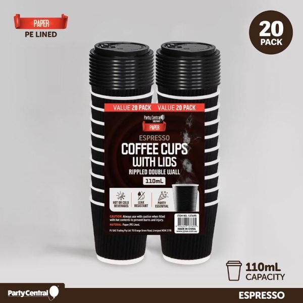 Paper Coffee Cup Rippled Double Wall With Lid 110mL 20pk (Espresso)