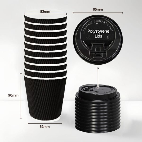 Paper Coffee Cup Rippled Double Wall With Lid 230mL 20pk (Medium)