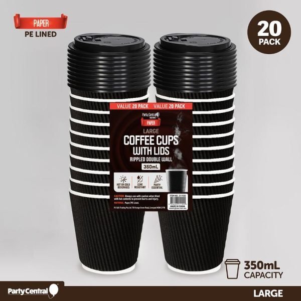 Paper Coffee Cup Rippled Double Wall With Lid 350mL 20pk (Large)