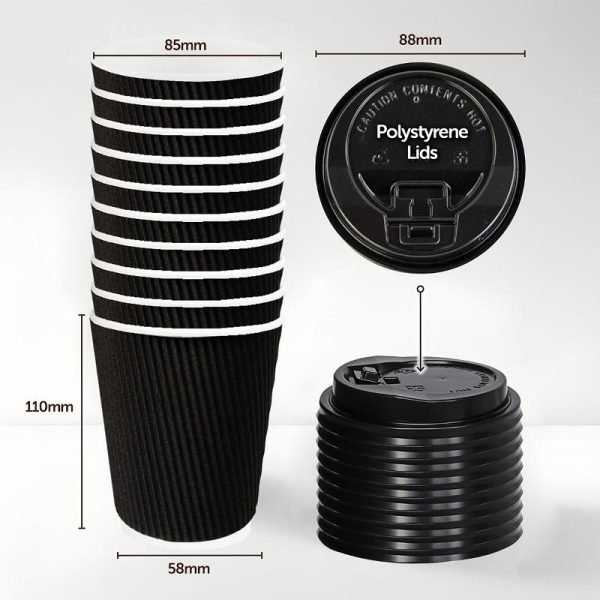 Paper Coffee Cup Rippled Double Wall With Lid 350mL 20pk (Large)