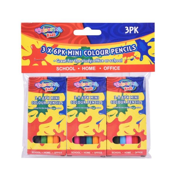 Colouring Kids 3x6Pk Mini Colour Pencils