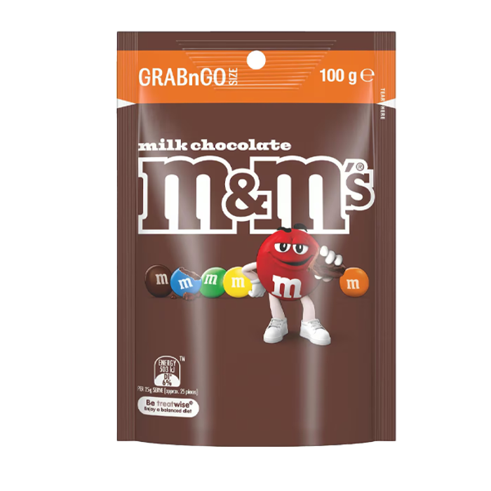 M&M's Milk Chocolate Grab n Go Size Bag 100g