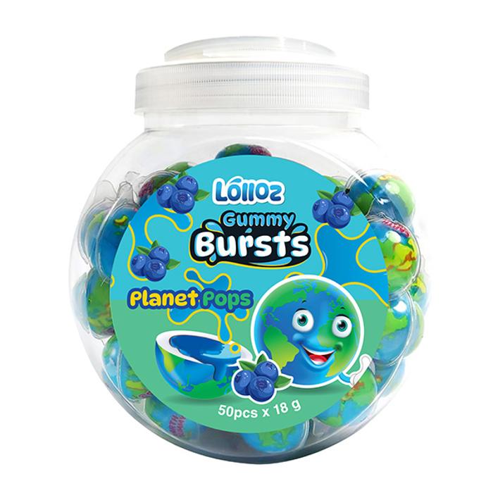 Lolloz Gummy Bursts Planet Pops Blueberry 50's 900g