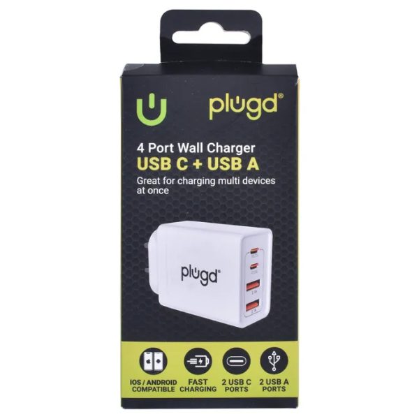 4 Port Wall Charger USB C+USB A
