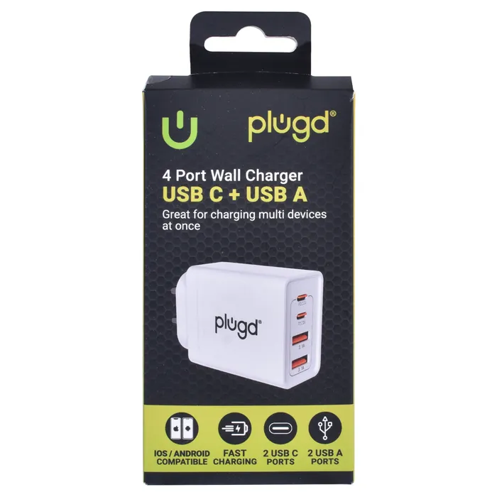 4 Port Wall Charger USB C+USB A