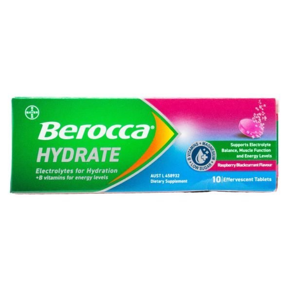 Berocca Pk10 Effervescent Tablets Hydrate Raspberry Blackcurrant Flavour