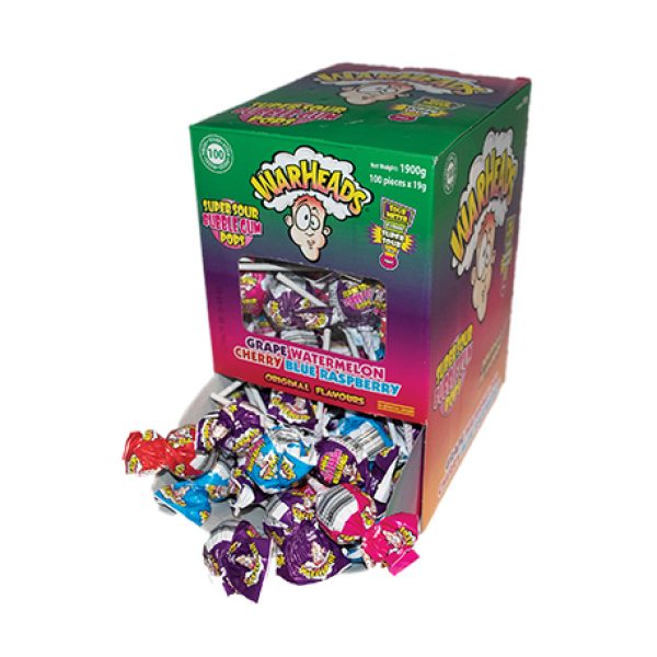 Warheads Super Sour Bubblegum Pops 100pcs
