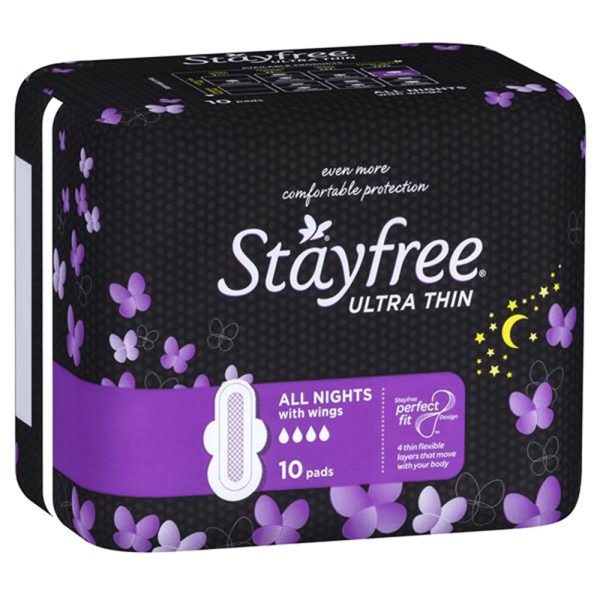 Stayfree Ultra Thin All Night Wing 10pk