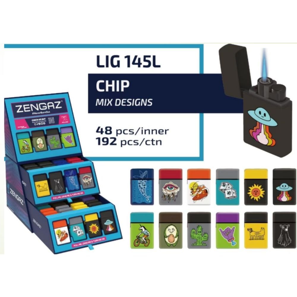 Zengaz Cube Display Chip Jet Lighters L - Assorted Designs