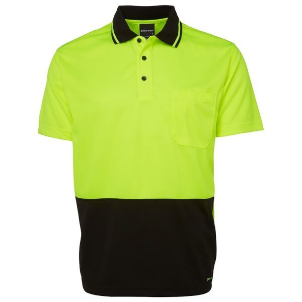 JB's Adults Hi Vis Non Cuff Traditional Polo (Lime/Black / L)