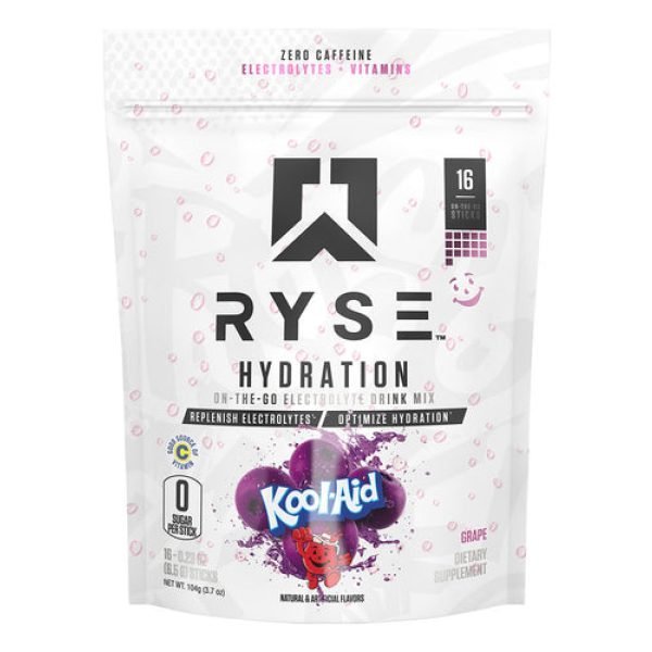 Ryse Core Hydration Electrolyte Sticks Kool-Aid Grape Drink Mix 16 Serves