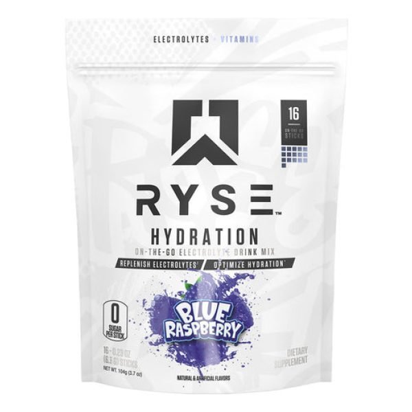 Ryse Core Hydration Electrolyte Sticks Blue Raspberry Drink Mix 16 Serves