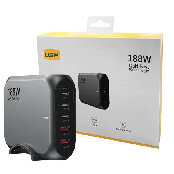 USP 188W GaN 5 Ports USB-C PD Super Fast Laptop Wall Charger