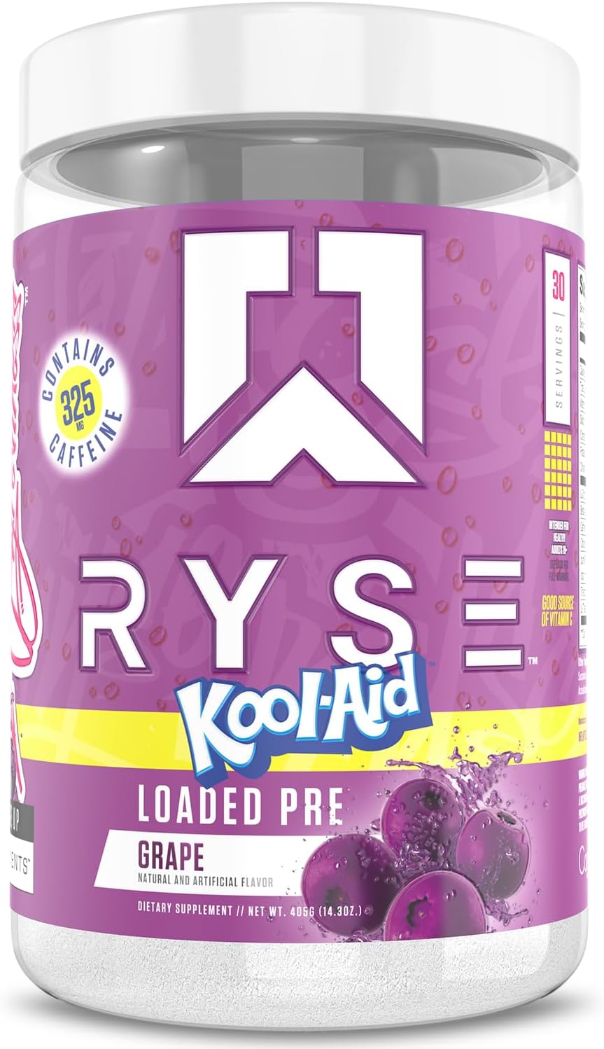 Ryse Loaded Pre Workout Supplement Kool Aid Grape 30 Serves