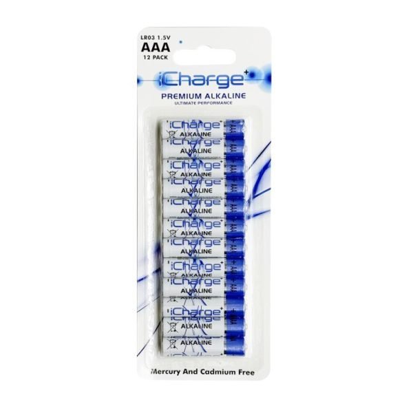 12PK iCharge Premium Alkaline AAA Batteries