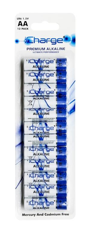 12PK iCharge Premium Alkaline AA Batteries
