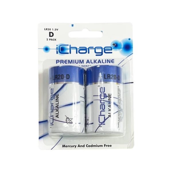 2PK iCharge Premium Alkaline D Size Batteries