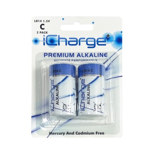 2PK iCharge Premium Alkaline C Size Batteries