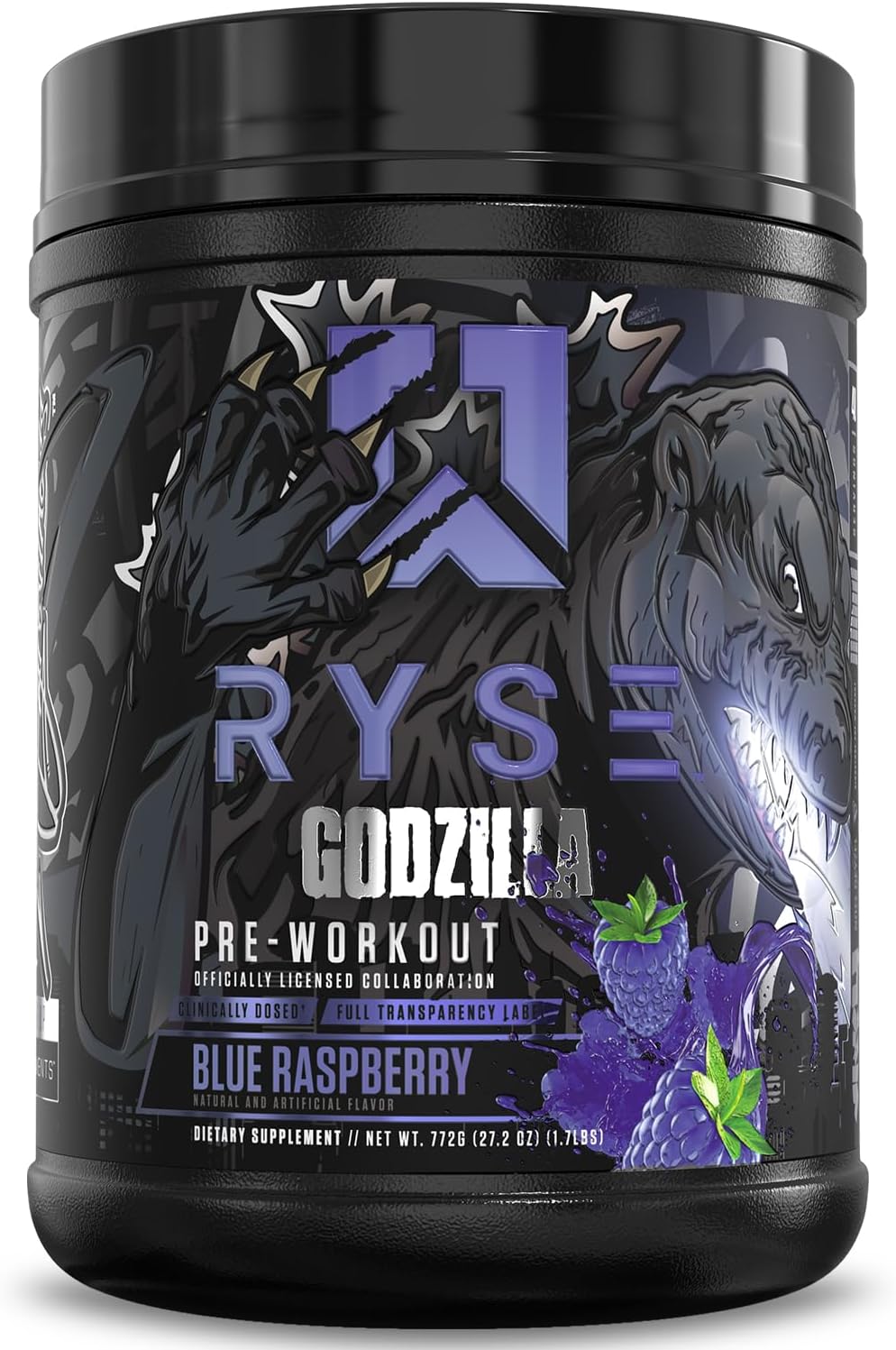Ryse Godzilla Pre Workout Supplement Blue Raspberry 40 Serves