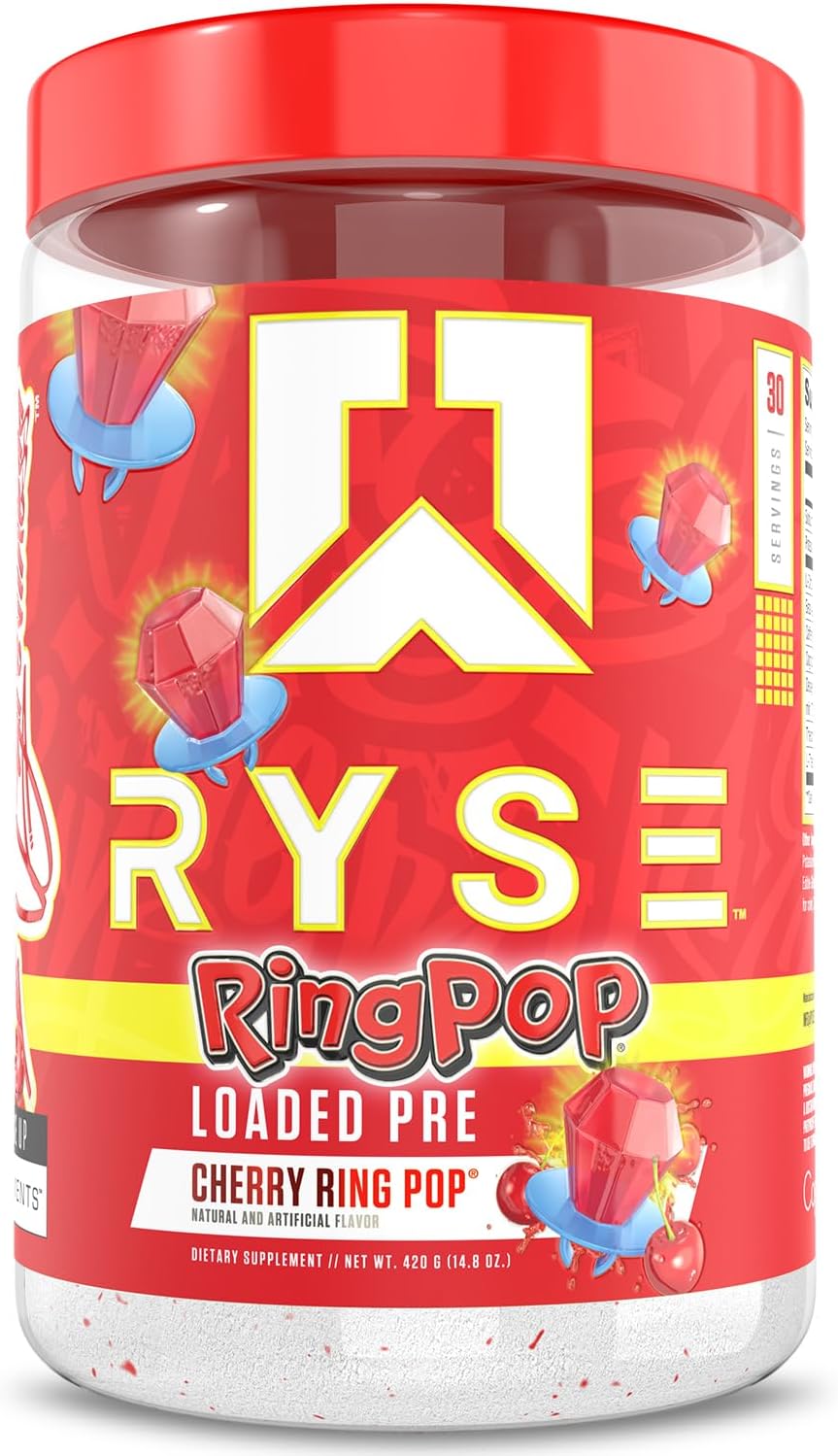 Ryse Loaded Pre Workout Supplement Ring Pop Cherry 30 Serves