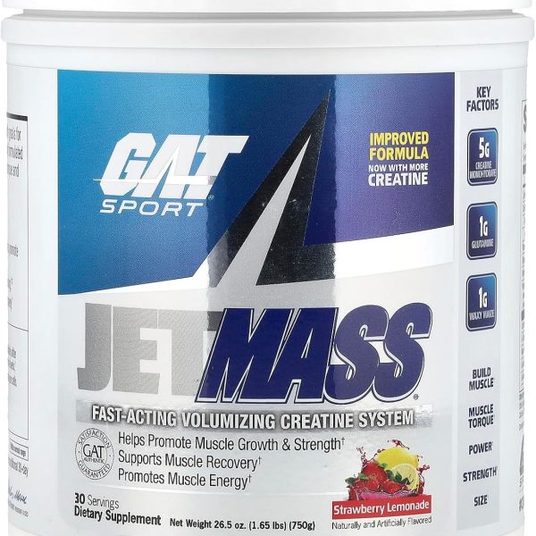 GAT Sport JetMass Strawberry Lemonade Muscle Support Creatine System 30 Serves