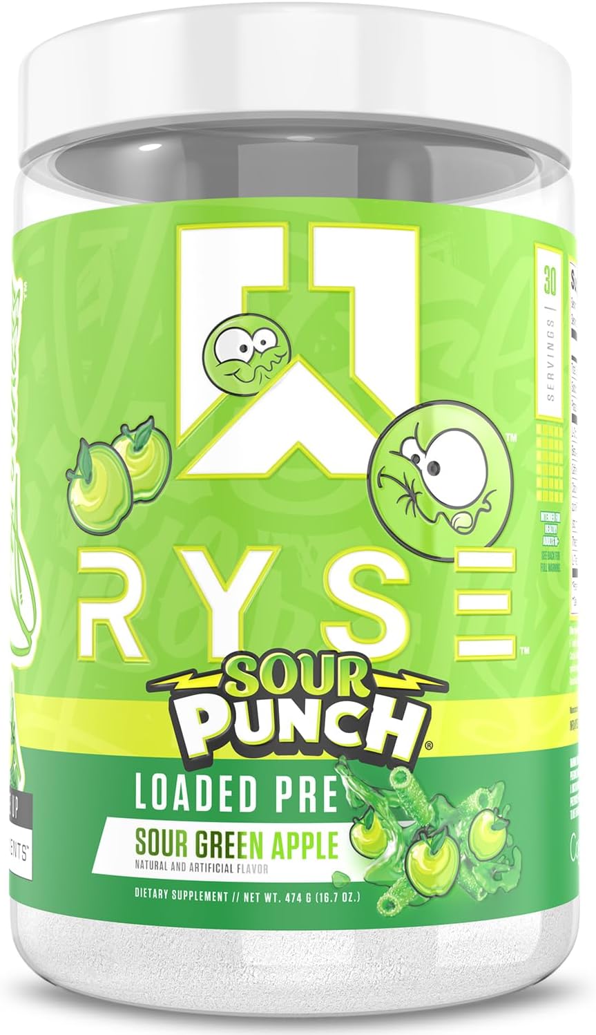 Ryse Loaded Pre Workout Supplement Sour Punch Green Apple 30 Serves