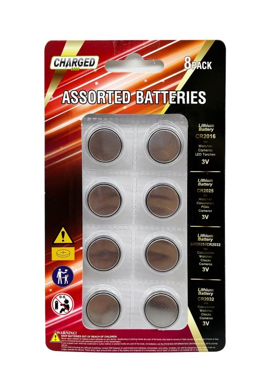 8PK Assorted Size Lithium Button Batteries