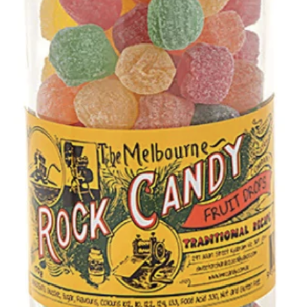 The Melbourne Rock Candy Fruit Drops Glass Jar 170g