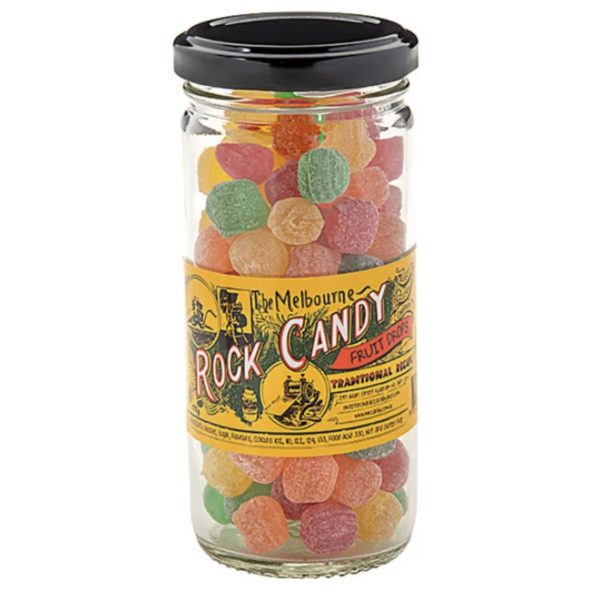 The Melbourne Rock Candy Fruit Drops Glass Jar 170g