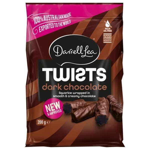 Darrell Lea Twists Dark Chocolate Liquorice 200g