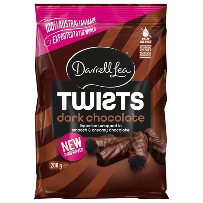 Darrell Lea Twists Dark Chocolate Liquorice 200g