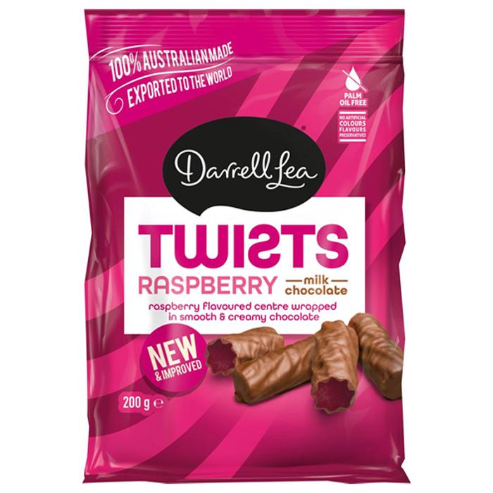 Darrell Lea Twists Milk Chocolate Raspberry 200g
