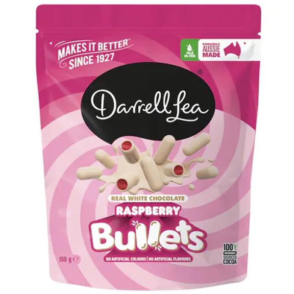 Darrell Lea Bullets White Chocolate Raspberry 150g
