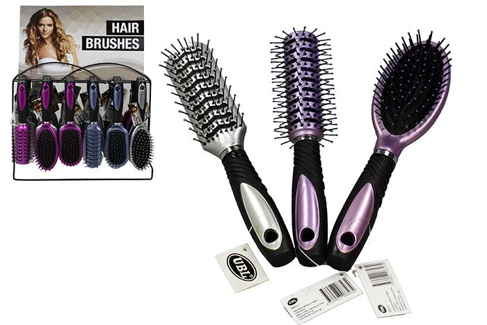 Hair Brushes Metallic with Stand (6 Styles)