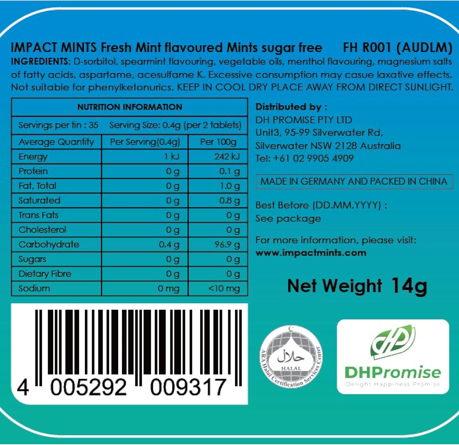 Impact Fresh Mints Australia Gold Coast Candy Tin 14g - Image 3