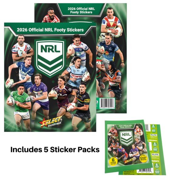 2026 Official NRL Footy Stickers Book + 5 Packs Stickers