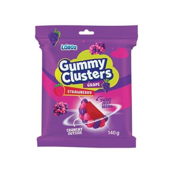 Lolloz Gummy Clusters Strawberry Grape 140g