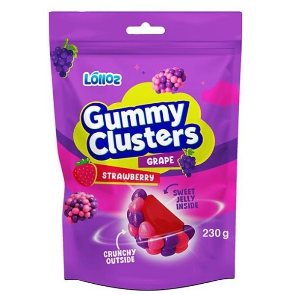 Lolloz Gummy Clusters Strawberry Grape 230g