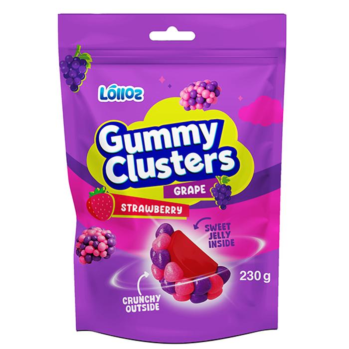 Lolloz Gummy Clusters Strawberry Grape 230g