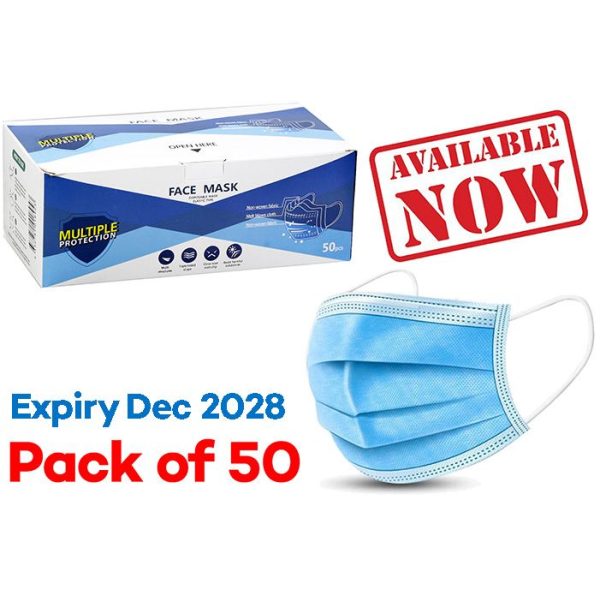 Disposable Face Masks 50pk - Blue